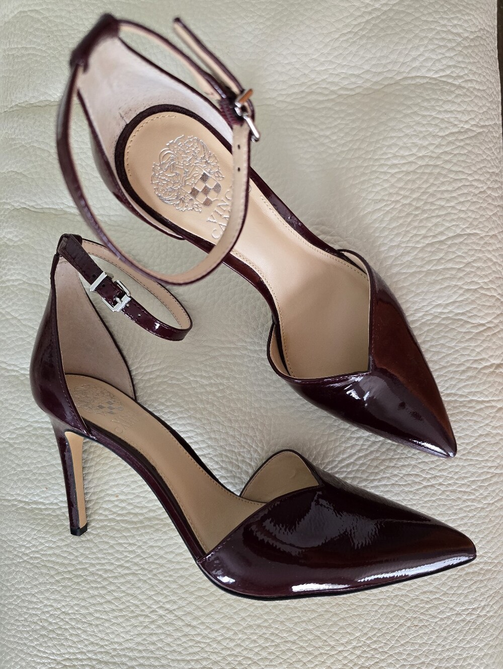 Vince Camuto Patent Leather Pointed-Toe Ankle-Strap Pumps Burgundy Wine Red 8.5